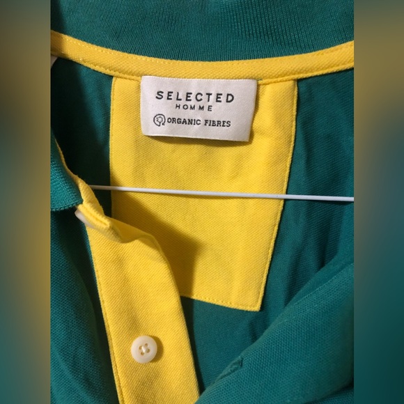 Selected Homme Bright Ocean Green Blue Yellow Polo - Picture 7 of 9